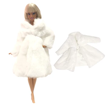 1 комплект Мягкое меховое пальто с длинным рукавом Белое платье Зимняя теплая повседневная одежда Аксессуары Одежда для куклы Барби Детская игрушка