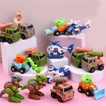 1шт Детские игрушки-головоломки, мультяшная собранная игрушечная машинка, мини-конструктор небольшого размера, игрушка-динозавр, машинка с инерционным откидыванием назад, игрушки-машинки