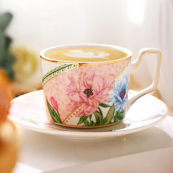 200 мл французская легкая роскошная керамическая кофейная чашка в садовом стиле, ручная роспись, набор чашек и блюдец, домашняя послеобеденная чайная чашка с камелией