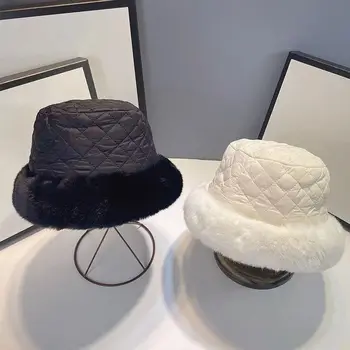 2023 Зимняя меховая шапка-ведро для женщин, модная теплая рыбацкая кепка из плотного плюша, повседневная плоская кепка для бассейна, дорожная уличная кепка Gorro