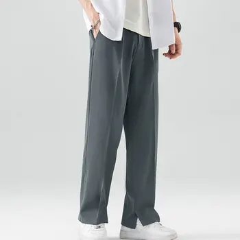 2023 Новые летние повседневные брюки Мужские Дышащие Легкие и тонкие Корейские модные брюки с полуширокой талией, прямые Свободные брюки