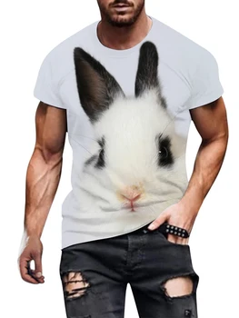 2023 Новый Белый кролик с 3D-принтом, изысканная футболка с милым принтом для мужчин и женщинживотных, повседневный топ с воротником-стойкой