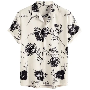 2023 Простая мужская рубашка с 3D-принтом в виде розы, повседневный топ с короткими рукавами, рубашки для пляжных вечеринок, мужская одежда, свободная гавайская рубашка для мужчин