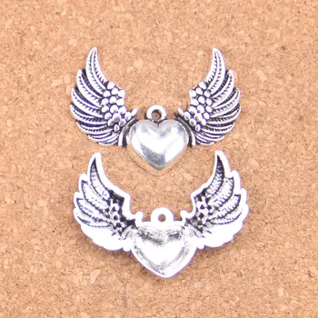 26шт Подвески Fly Heart 36x27 мм, антикварные подвески, старинные тибетские серебряные украшения, сделай сам для браслета-ожерелья
