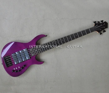 5-Струнная фиолетовая электрическая бас-гитара с грифом из розового дерева, 24 лада, по индивидуальному заказу