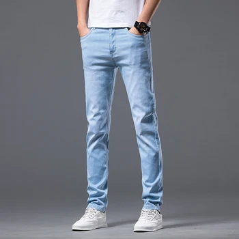 6 цветных мужских эластичных обтягивающих джинсов, Новинка весны, Корейская мода, повседневные Хлопковые джинсовые брюки Slim Fit, Брендовые Мужские брюки