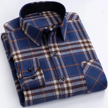 6XL Осенне-зимняя большая мужская рубашка с длинными рукавами из 100% хлопка в клетку, устойчивая к морщинам, деловая повседневная, без утюга, толстая