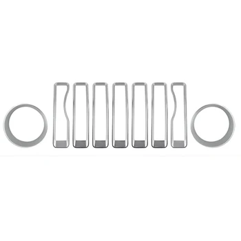 9шт Отделка Передней Решетки Вставки Крышка Гриля Хромированный Круг Украшения Фары Для Jeep Wrangler JL JLU Sports 2018-2023