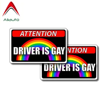 Aliauto 2 X Креативные Автомобильные Наклейки ВНИМАНИЯ Driver Is Gay ПВХ Наклейка для Chevrolet Cruze Ford Volkswagen, 11СМ *7СМ