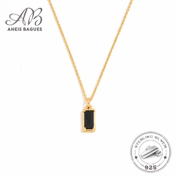 Aneis Bagues Корейское ожерелье с подвеской из черного циркония для женщин, изысканные ювелирные изделия, серебро 925 пробы, 18-каратная позолоченная цепочка для ключиц