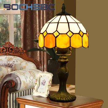 BOCHSBC Настольная лампа из витражного стекла Тиффани в стиле арт-деко, прикроватная тумбочка для спальни, кабинет, Детская комната, Лампа для чтения, ночник