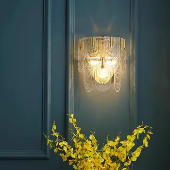 FKL Light Роскошный Стеклянный настенный светильник Золотое Украшение гостиной Спальни Кабинета Французское Ретро Внутреннее Освещение Украшение дома