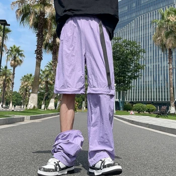 Gmiixder Съемная Рабочая одежда Брюки Мужские Летние Винтажные Фиолетовые брюки Y2k Ветрозащитные Водонепроницаемые Свободные Быстросохнущие Спортивные брюки