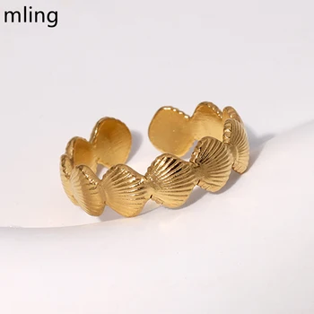 mling Нержавеющая сталь 316L Золотого, серебряного цвета, богемное кольцо в форме раковины в форме панка, регулируемое кольцо с открытым пальцем для женщин, не выцветающие ювелирные изделия