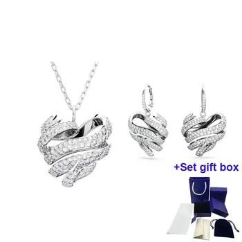 S 2023 Новое серебряное ожерелье-паве в форме сердца, набор сережек, подчеркивающий темперамент, праздничный подарок, изысканная подарочная коробка
