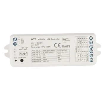 Tuya Светодиодный Контроллер 5 В 1 Диммер CCT RGB RGBW RGBWW RGBCCT Полоса Smart Life Wifi 2,4 G RF Пульт дистанционного управления 12-24 В WT5
