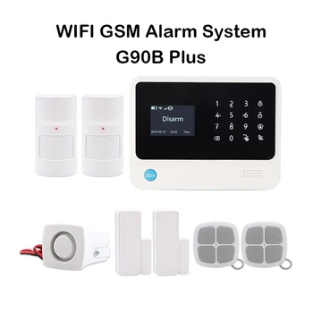 WIFI GSM Сигнализация G90B Plus 433 МГц Поддерживает Многоязычие с Датчиком Движения, Датчиком Двери, Пультом Дистанционного Управления и Проводной Сиреной