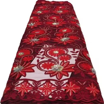 Африканская кружевная ткань с пайетками 2023 Высококачественная Французская тюлевая кружевная ткань Свадебное платье Пошив Нигерийских кружевных тканей