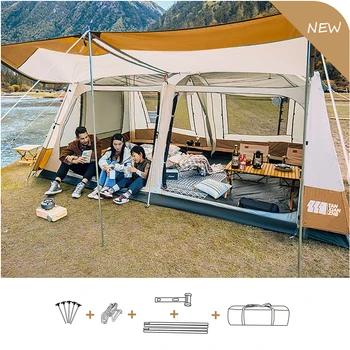 Большая семейная палатка на 4-10 человек с двухслойными водонепроницаемыми палатками-автоматами для кемпинга и пикника на открытом воздухе