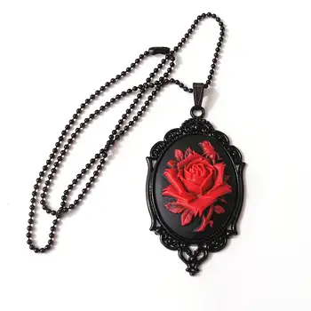 Викторианское ожерелье с Камеей из Черных и Красных Роз, Винтажное Ожерелье из Готических Роз Богато Украшенного Черного Цвета, Цепочка 24 дюйма