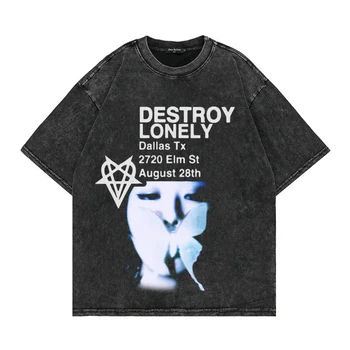 Винтажная футболка с принтом и коротким рукавом destroy lonely Y2k, Уличная одежда в стиле Хип-хоп, Гот, Гранж, Корейская мода, Kpop, мужская одежда