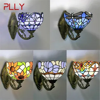 Винтажный настенный светильник PLLY Tiffany, креативный светодиодный светильник-бра из цветного стекла для дома, гостиной, прикроватной тумбочки в спальне