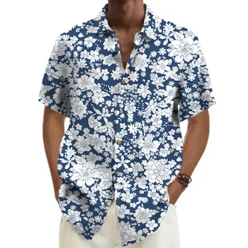 Гавайская рубашка Для мужчин, рубашки с 3D цветочным принтом, Летние Модные футболки с коротким рукавом, топы, Повседневная блузка с рисунком, Мужская одежда Оверсайз