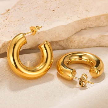 Гладкие Круглые Толстые серьги-кольца для женщин, золотые геометрические серьги из нержавеющей стали, Модные ювелирные изделия, Подарок, Бесплатная Доставка
