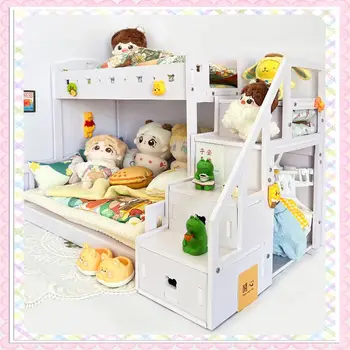Двухслойная детская кроватка, хлопчатобумажная кукольная мебель, кукольные постельные принадлежности, матрас 20 см, макет сцены bjd, одеяло, аксессуары для подушек