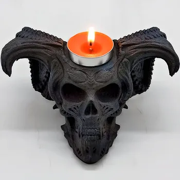 Демон череп подсвечник силиконовые формы DIY свеча смола гипс силиконовые формы Хэллоуин украшение инструмент