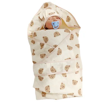 Детское одеяло в четыре слоя, Мультяшный Мишка, детское пеленание, Мягкое детское банное полотенце, Спальный мешок для ребенка от 0 до 18 месяцев