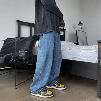 Джинсы Privathinker Harajuku, мужские широкие потертые синие джинсовые брюки, однотонные модные мужские брюки, уличная одежда в стиле хип-хоп
