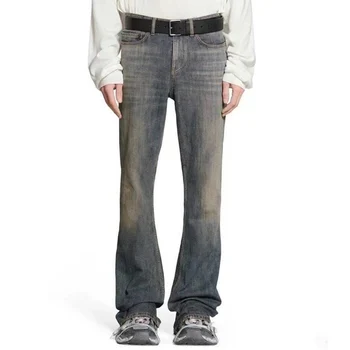 Джинсы с потертым кроем, микропрочные, окрашенные грязью, унисекс, прямые брюки Y2k, повседневные выстиранные джинсовые брюки оверсайз.