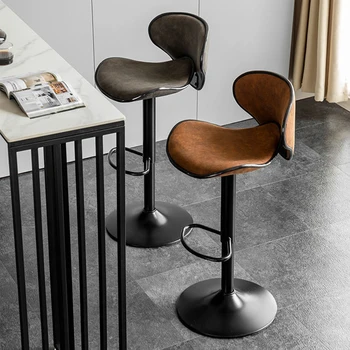 Дизайнерский бар для отдыха Nordic Iron Креативный Высокий стул Кожаное обеденное кресло Современная мебель для стульев с регулируемой спинкой в скандинавском стиле