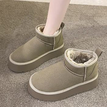 Женская обувь в продаже 2023 Модные женские ботинки с рукавами Зимние зимние ботинки из флиса с круглым носком для сохранения тепла на толстой подошве с коротким бочком