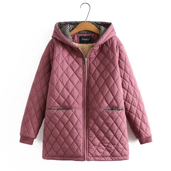 Женская одежда, парка, Зимняя новинка, ватная куртка среднего возраста с капюшоном контрастного цвета, толстая бархатная подкладка, теплое пальто