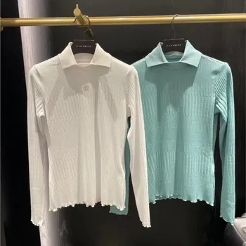 Женская рубашка-свитер для гольфа с длинным рукавом, повседневные стильные рубашки с воротником, пуловер, вязаный топ