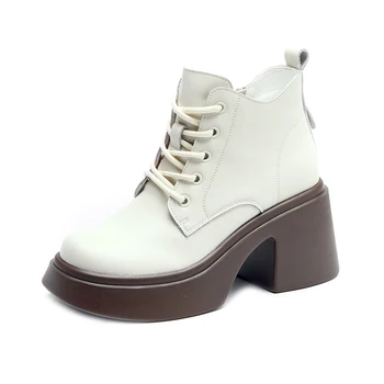 Женские ботинки на высоком каблуке, роскошная дизайнерская обувь из натуральной кожи, Женские ботильоны на платформе 2023 года, Женские элегантные пинетки на молнии