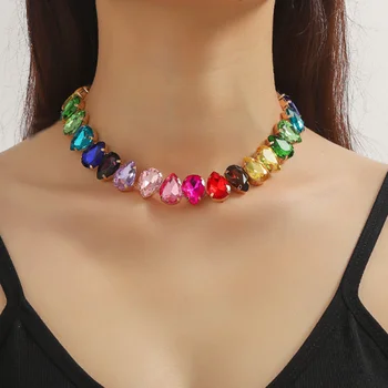 Женские ожерелья-чокеры с разноцветными кристаллами KAITIN Water Drop, геометрические ожерелья-цепочки на ключицах, ювелирные украшения для заявлений