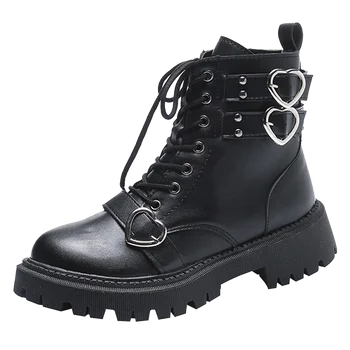 Женские осенние эластичные ботильоны на плоской подошве, черные ботинки на платформе со шнуровкой, Модные носки на платформе, женская обувь