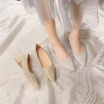 Женские свадебные туфли для новобрачных С украшением в виде кристаллов; Элегантные вечерние туфли с острым носком на среднем каблуке; пикантные женские вечерние туфли-лодочки; женская обувь