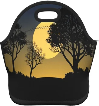 Закат, Полная Луна С деревьями Черного Леса, Неопреновые пакеты для ланча, прочные термосумки-органайзеры, сумки-холодильники для бенто