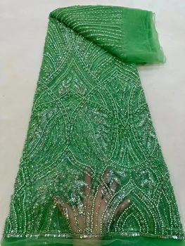 Зеленая Африканская кружевная ткань из органзы 2023 года, высококачественные французские роскошные бусины, кружева, нигерийские блестки, тюлевая кружевная ткань для свадьбы