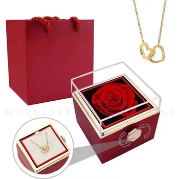 Изготовленное на заказ стальное ожерелье с выгравированным именем в виде двойного сердца, коробка вечных роз для женщин, украшения на День Святого Валентина, настоящая шкатулка