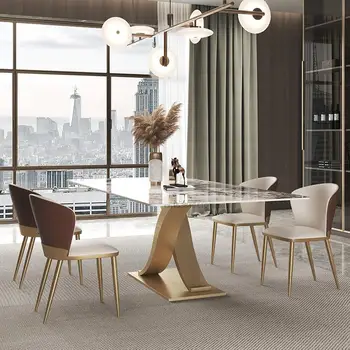 Итальянский Легкий Роскошный обеденный стол из яркого сланца, современный минималистичный Креативный прямоугольный стол из мраморного камня высокого класса