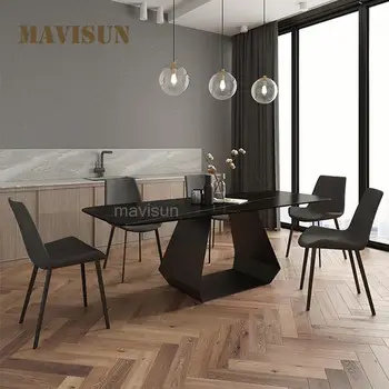 Итальянский минималистичный обеденный стол из каменной доски прямоугольной формы, современный светлый Роскошный черный кухонный стол, мебель для дома