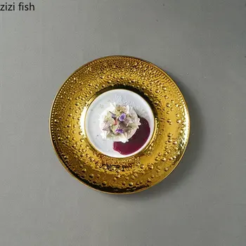 Керамическая обеденная тарелка, креативная Позолоченная Толстая Суповая тарелка, Десертная тарелка, тарелки для суши, тарелки для пасты, Фирменная посуда ресторана