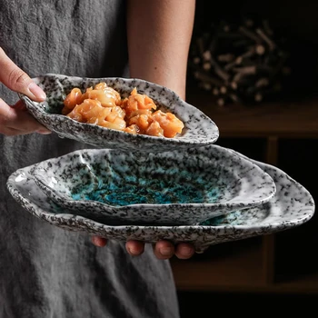 Керамическая тарелка в японском стиле в виде ракушки, Бытовая керамическая посуда неправильной формы, Тарелка для основного блюда, Ресторанная посуда, Декоративная тарелка