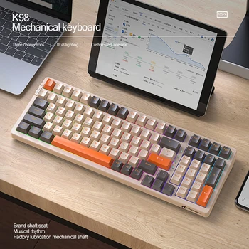 Клавиатура Геймера с RGB Подсветкой, Bluetooth-совместимая Клавиатура K98 С Горячей Заменой, USB Персонализированная Клавиатура, Беспроводная 2.4 G для Настольных ПК, Геймер