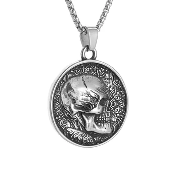 Классическое готическое Реверсивное ожерелье с подвеской в виде медали в виде черепа для мужчин и женщин, ювелирный подарок для вечеринки в стиле панк-шарм для байкеров на Хэллоуин